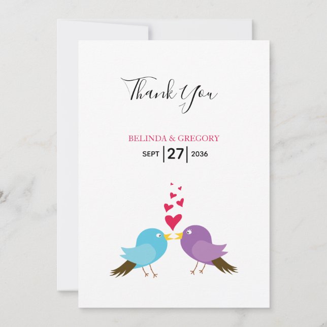 Carte De Remerciements Inséparables et Mariages de coeur (Dos)