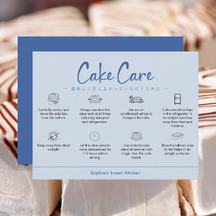 Carte De Remerciements Instructions de soin de gâteau Bleu Minimaliste
