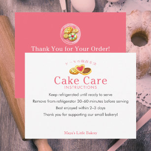 Carte De Remerciements Instructions de soin de gâteau rose fantaisiste Co