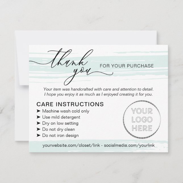 Carte De Remerciements Instructions de soin d'entreprise verte de forme s (Devant)