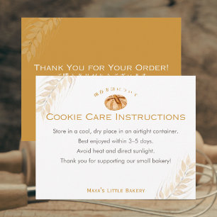 Carte De Remerciements Instructions de soin pour cookies de boulangerie a