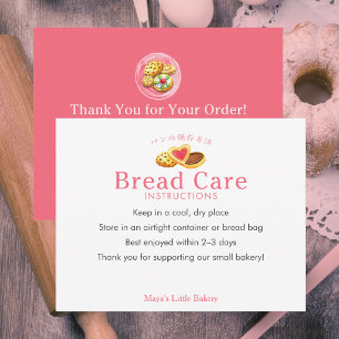 Carte De Remerciements Instructions de soin pour pain rose Cookies Fantai
