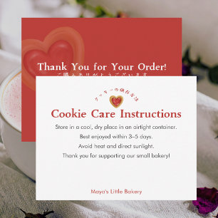 Carte De Remerciements Instructions d'entretien des cookies à coeur rouge