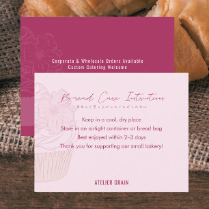 Carte De Remerciements Instructions d'entretien pour pain de cupcake rose