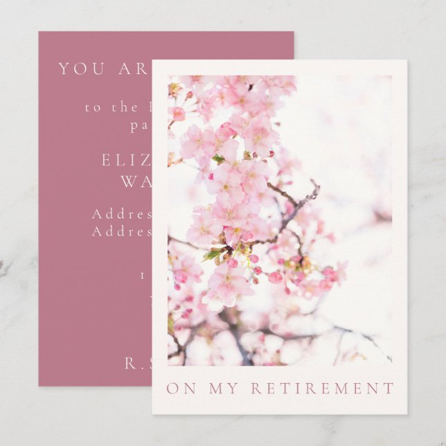 CARTE DE REMERCIEMENTS INVITATION: RETRAITE: CHERRY BLOSSOM BRANCHE (Devant / Derrière)
