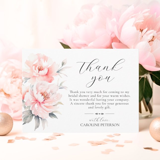 Carte De Remerciements Invités de la Baby Shower rose pivoines rose (Blush pink peonies Bridal Shower Guests Thank You Card)