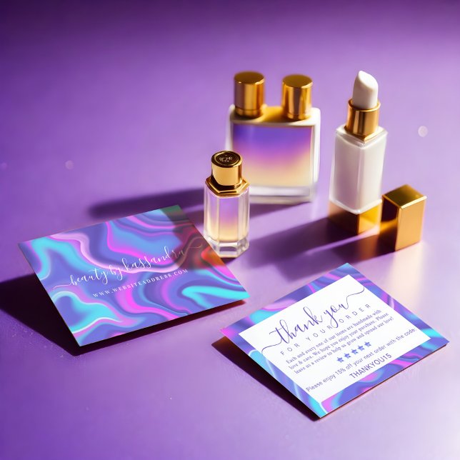 Carte De Remerciements Iridescent Holographic Thank you for your Order (Pink Abstract Iridescent Holographic Beauty Artist Appointment Card)