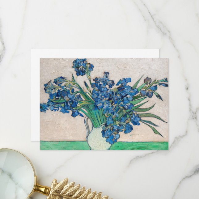 Carte De Remerciements Irises par Vincent van Gogh (Devant/Arrière en situation)