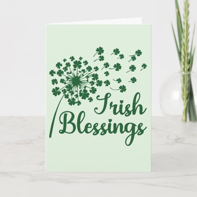 Carte De Remerciements Irish Blessings Dandelion, Blowing Shamrock Card (Devant)