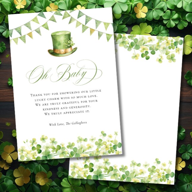 Carte De Remerciements Irish St Patrick's Baby Shower Green Shamrock (Irish St Patrick's Baby Shower Green Shamrock Thank You Card)