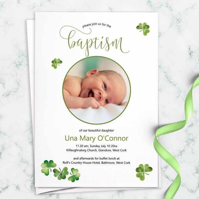 Carte De Remerciements Irlandais Baptême De Bébé Avec Shamrocks Verts (Créateur téléchargé)