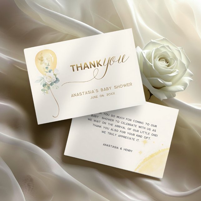 Carte De Remerciements It’s A Boy Baby Shower –Gold Balloon & Greenery (Créateur téléchargé)