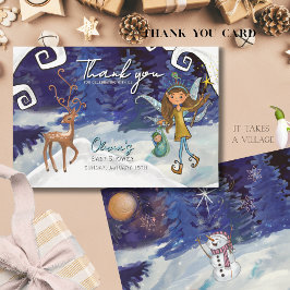 Carte De Remerciements It Takes a Village Winter Fairy Baby Girl 