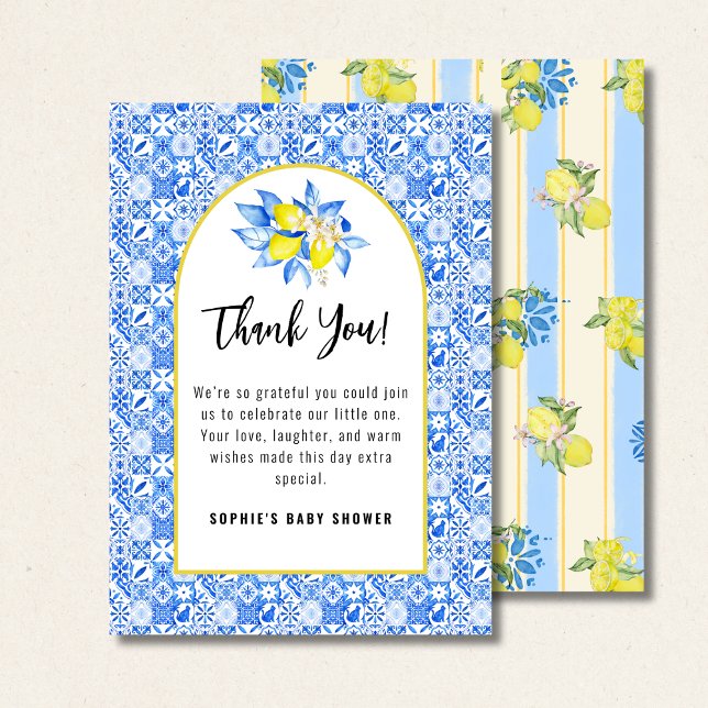 Carte De Remerciements Italian Blue Tiles, Ciao Baby, Lemons square (Créateur téléchargé)
