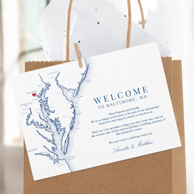 Carte De Remerciements Itinéraire de bienvenue pour le Mariage du Marylan (This Baltimore Maryland wedding welcome letter includes your wedding itinerary schedule of events)