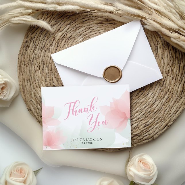 Carte De Remerciements It's a Girl Soft Blush Pink Flowers Welcome Sign (Créateur téléchargé)