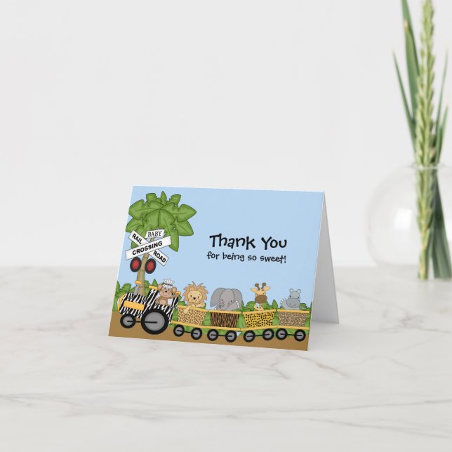 Carte De Remerciements It's a Jungle Baby Train Baby Shower Thank You (Devant)