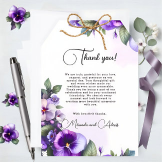 Carte De Remerciements Ivoire à thème floral violet et argent