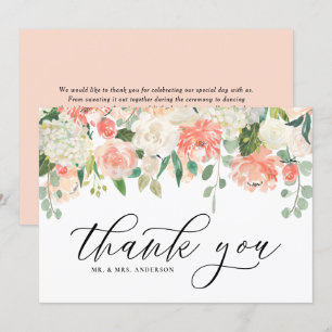 Carte De Remerciements Ivoire et Pivoine et Hydrangea Aquarelle Abricot