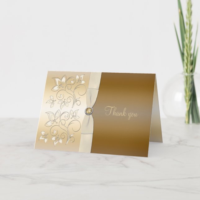 Carte De Remerciements Ivory and Bronze Floral Thank (Devant)