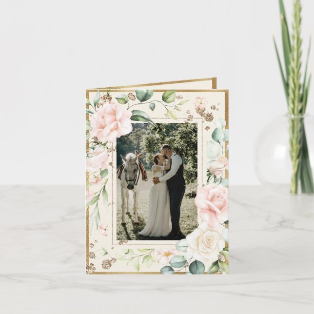 Carte De Remerciements Ivory Antique Aquarelle Photo Floral Mariage (Devant)
