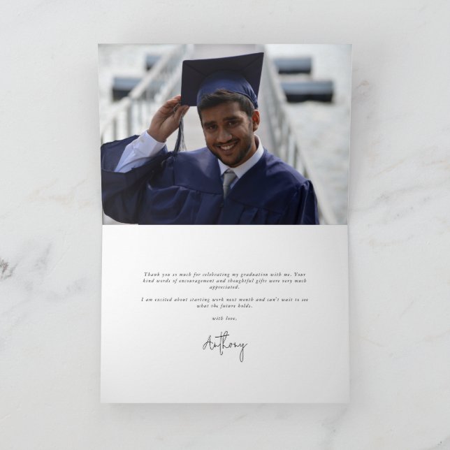 Carte De Remerciements Ivory Elegant Script Graduation Photo + Message (Intérieur)