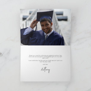 Carte De Remerciements Ivory Elegant Script Graduation Photo + Message