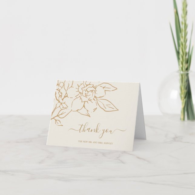 Carte De Remerciements Ivory Line Art Floral Mariage élégant (Devant)