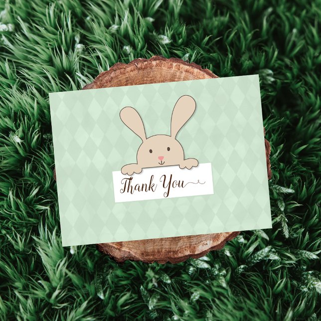 Carte De Remerciements Jacquard vert du Baby shower Tan Bunny (Créateur téléchargé)