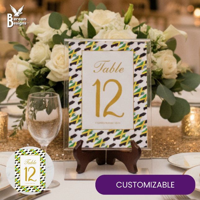 Carte De Remerciements JAMAICA Banquet Celebration Wedding Table Number (Stylish JAMAICA TABLE NUMBER for weddings and special events. Customizable number and text.)