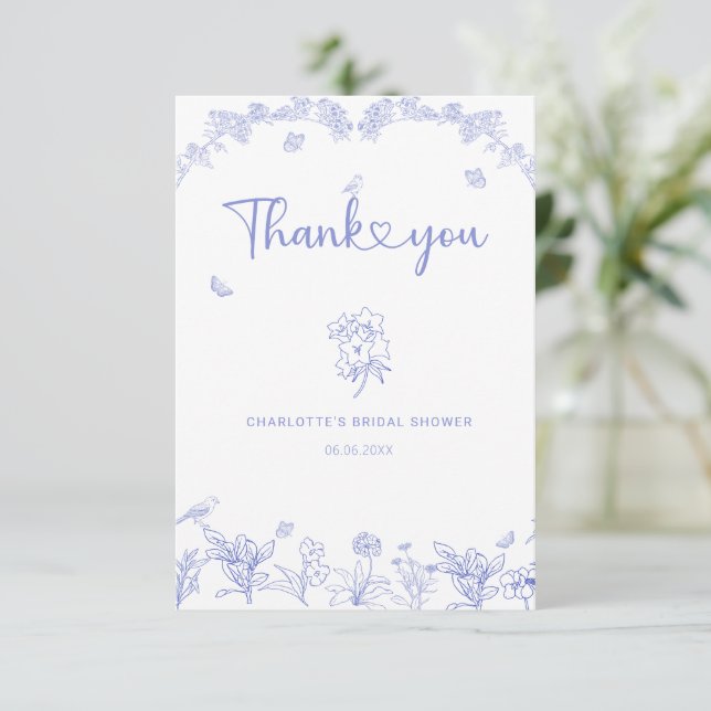 Carte De Remerciements Jardin Bleu Chinoiserie Baby Shower (Debout devant)