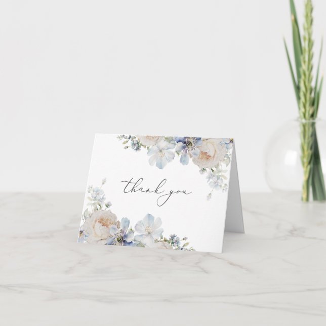 Carte De Remerciements Jardin bleu poussiéreux Floral (Devant)