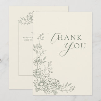 Carte De Remerciements Jardin Botanique de Marguerites Vert Sauge Mariage