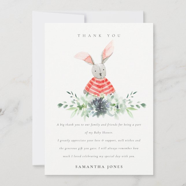 Carte De Remerciements Jardin de Bunny rose mignon Baby shower de feuilla (Devant)