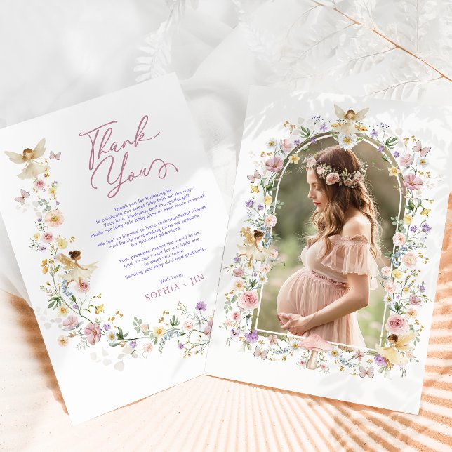 Carte De Remerciements Jardin de fées aux fleurs sauvages pastel pour béb (Créateur téléchargé)