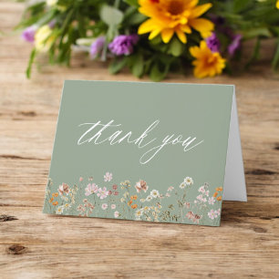Carte De Remerciements Jardin de Fête de Mariage aux Fleurs Sauvages Vert