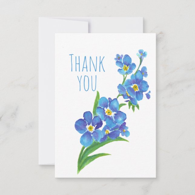 Carte De Remerciements Jardin de fleurs de ne m'oubliez pas aquarelle Mer (Devant)