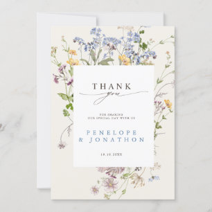 Carte De Remerciements Jardin de mariage printanier coloré de fleurs sauv