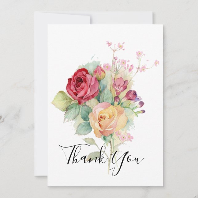 Carte De Remerciements Jardin de roses à l'aquarelle (Devant)