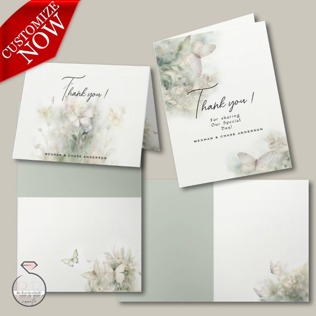 Carte De Remerciements Jardin des papillons enchantés (easy to customize, in 2 styles )
