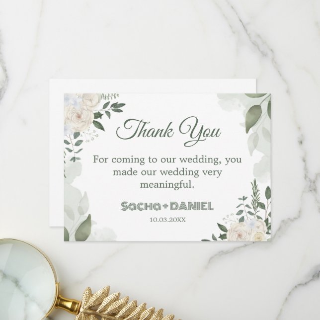 Carte De Remerciements Jardin d'été Aquarelle Mariage floral (Devant/Arrière en situation)