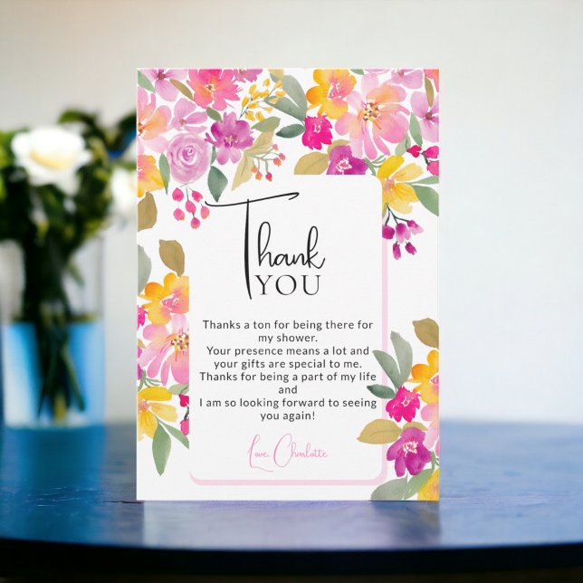 Carte De Remerciements Jardin douche nuptiale fleurie vive (Garden bright floral watercolor bridal shower thank you card)
