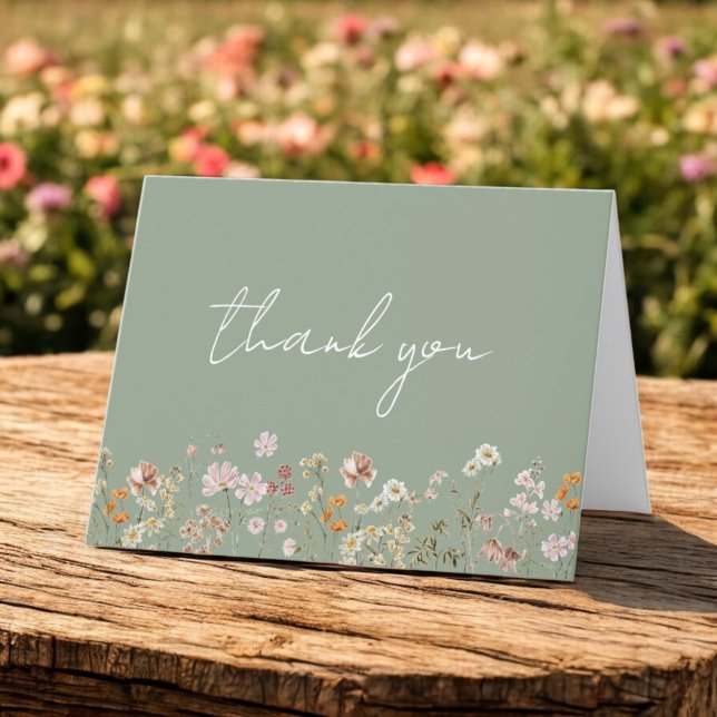 Carte De Remerciements Jardin du Baby shower Fleur sauvage Sage Green (Créateur téléchargé)