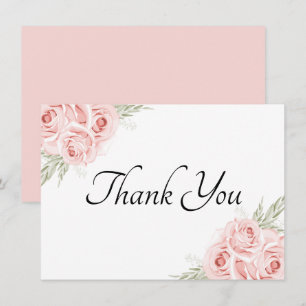 Carte De Remerciements Jardin élégant à l'aquarelle florale Rose rose   M