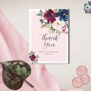 Carte De Remerciements Jardin enchanté Rose Blush Burgundy Navy