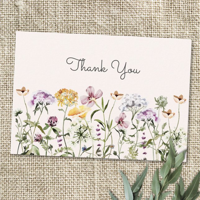 Carte De Remerciements Jardin Fleur sauvage couleur aquarelle (Close up)