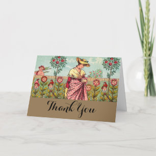 Carte De Remerciements Jardin Fleurir Femme Art Antique