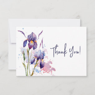 Carte De Remerciements Jardin floral de fleurs d'iris bleu violet aquarel