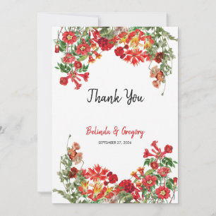 Carte De Remerciements Jardin Floral Rouge Mariage de fleurs botaniques