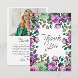 Carte De Remerciements Jardin Floral Vert Pourpre Anniversaire Remercieme